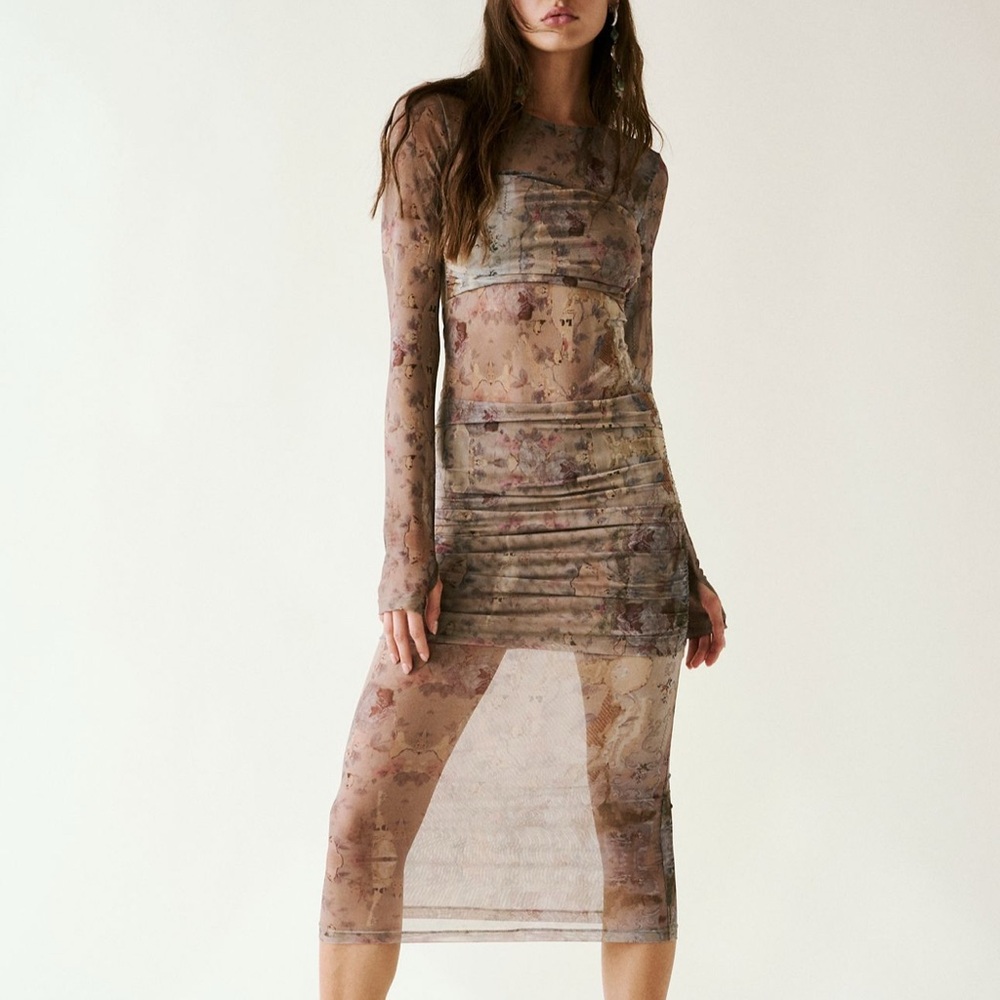 Free people Saemdi Long Sleeve Layered Mesh Dress